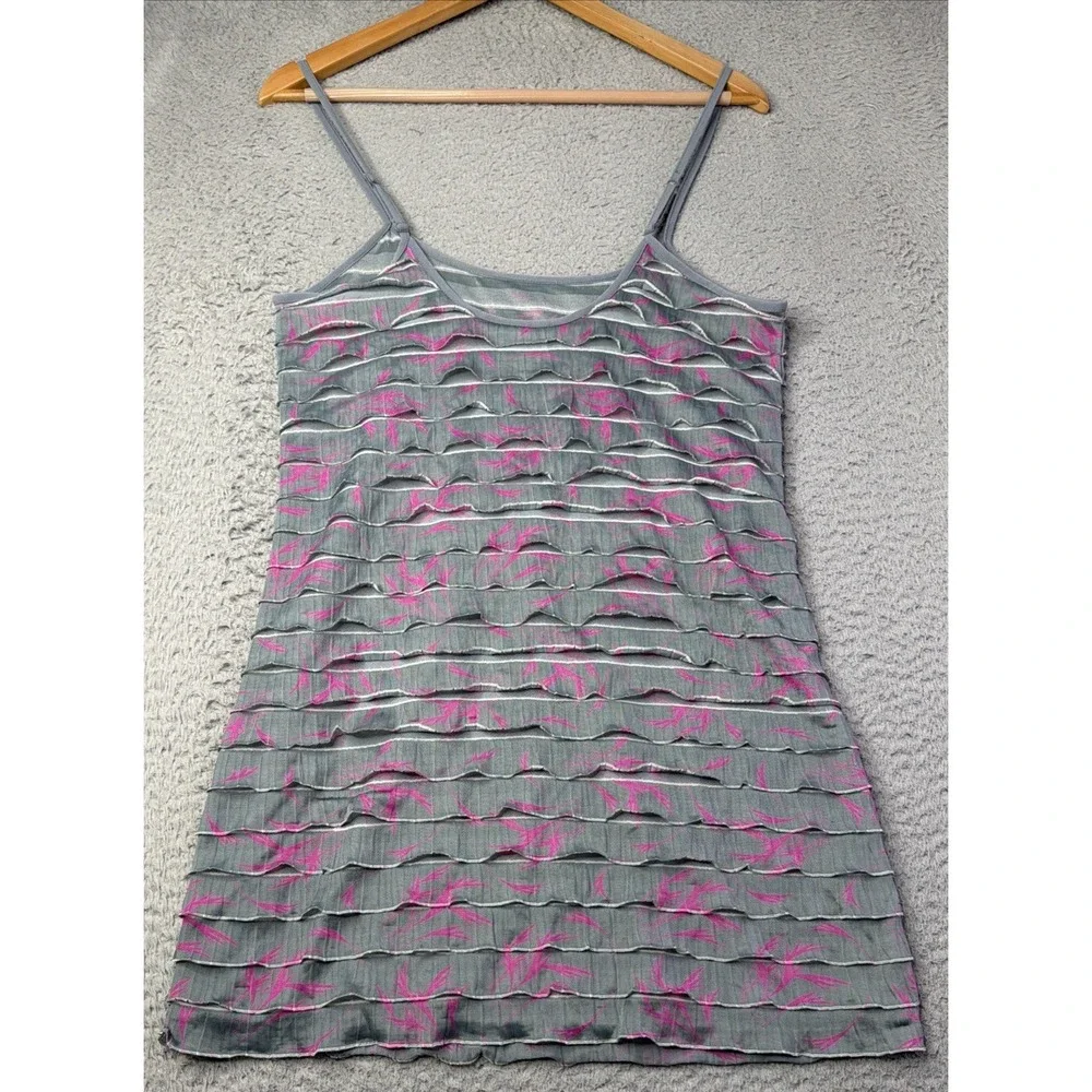 Free People Slip Dress Womens Size S/P Gray Pink Ruffles Strappy Multicolor